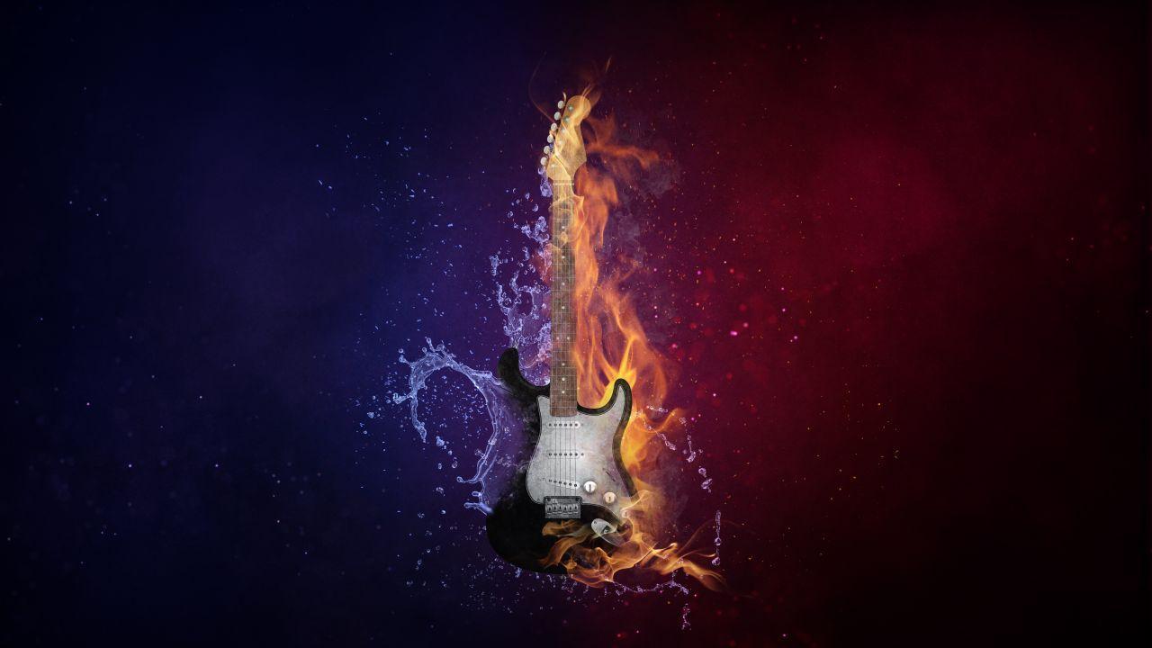 1280x720 Flaming Guitar Wallpaper .