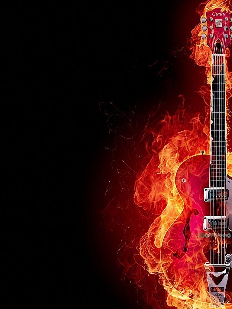 768x1024 download flaming guitar wallpaper .