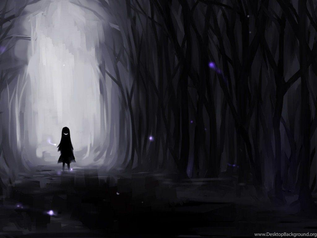 1024x768 Dark Scary Forest Wallpaper Girl In Darkness
