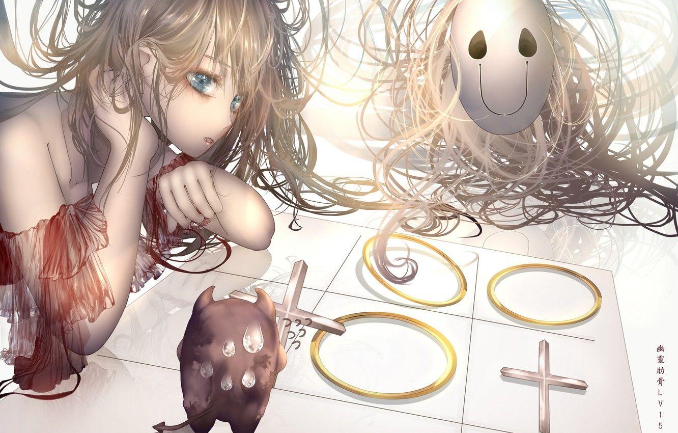 1332x850 Wallpaper Girl, Mask, Play, TIC TAC Toe .anime.