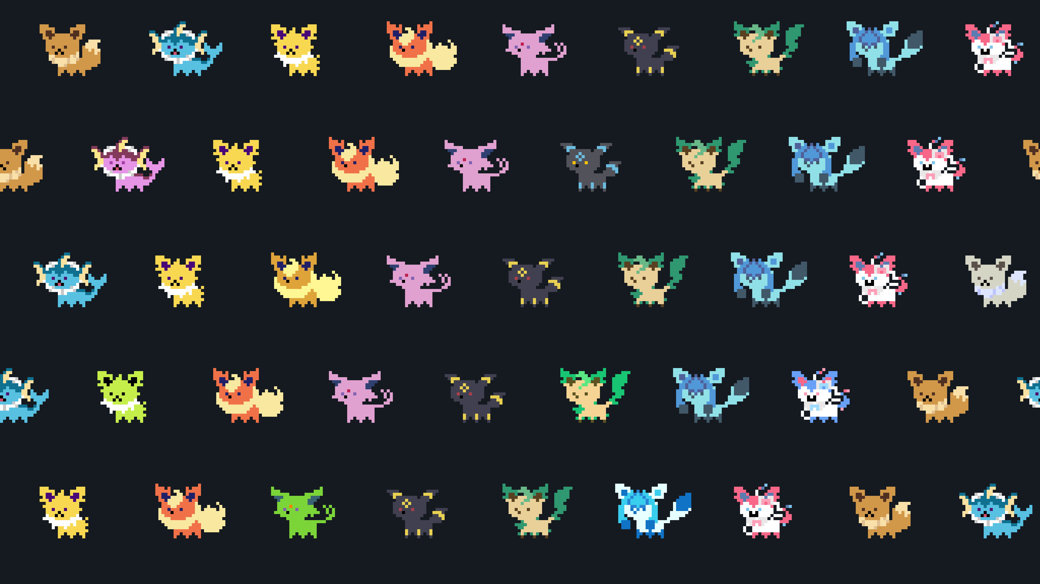 3415x1920 Eeveelutions Chibi Sprites Wallpaper