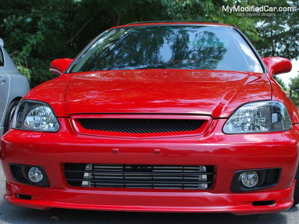 1024x768 Honda Civic 97 98 Red Modified 2 Door Coupe Wallpaper