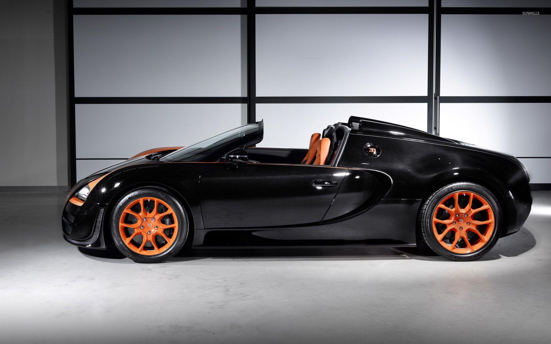 1920x1200 Black Bugatti Veyron with orange rims side view wallpaper wallpaper
