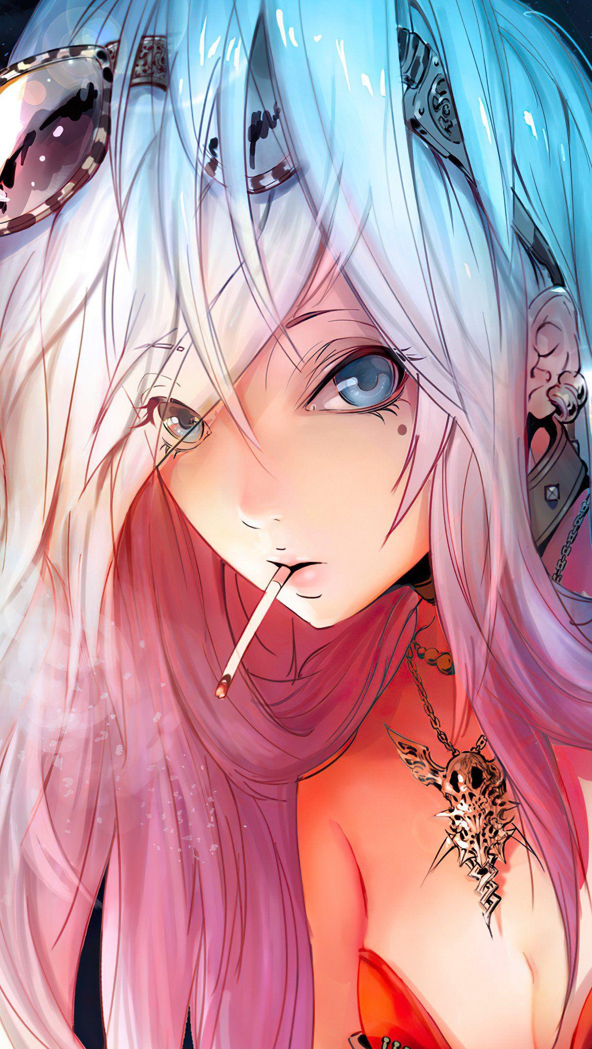 1220x2160 Anime Girl smoking Wallpaper 4k Ultra HD