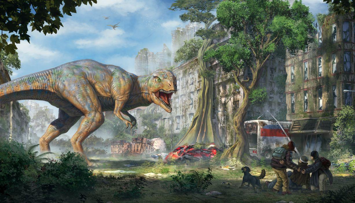 1227x700 Dinosaur Apocalypse Fantasy Apocalyptic Monster Art Artwork Sci Fi Wallpaperx2800