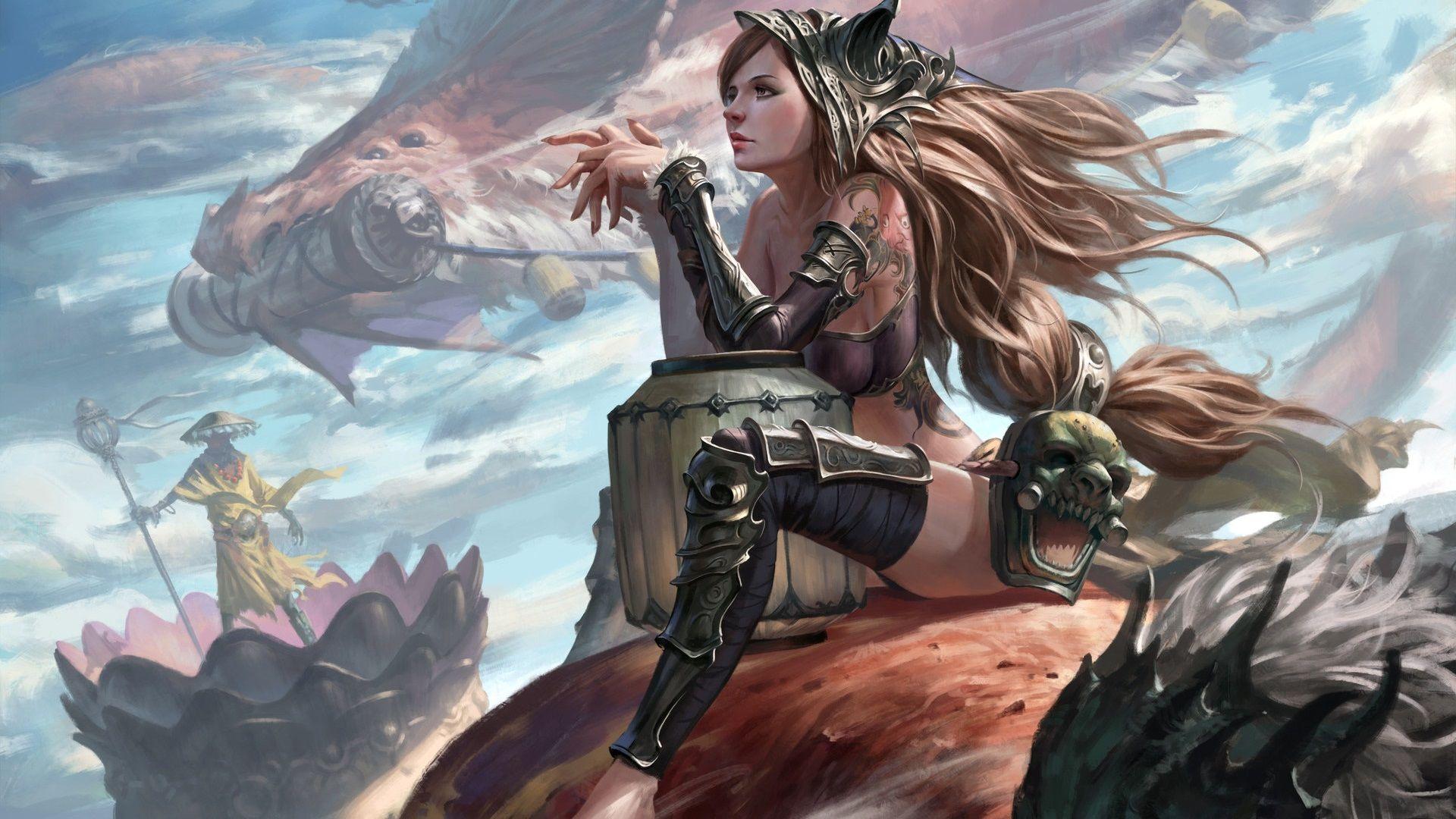 1920x1080 Long Hair Fantasy Girl, Dragon, Art .best