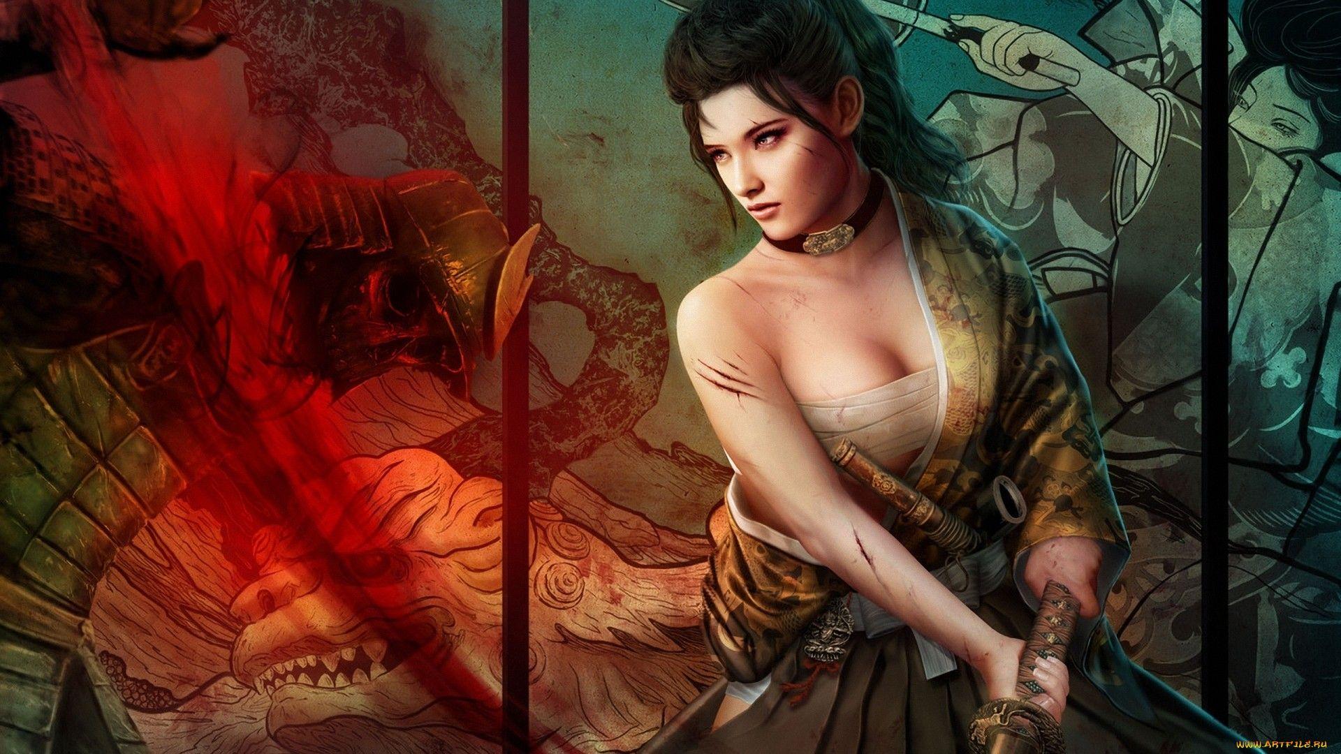 1920x1080 Fantasy art women females girls warrior .
