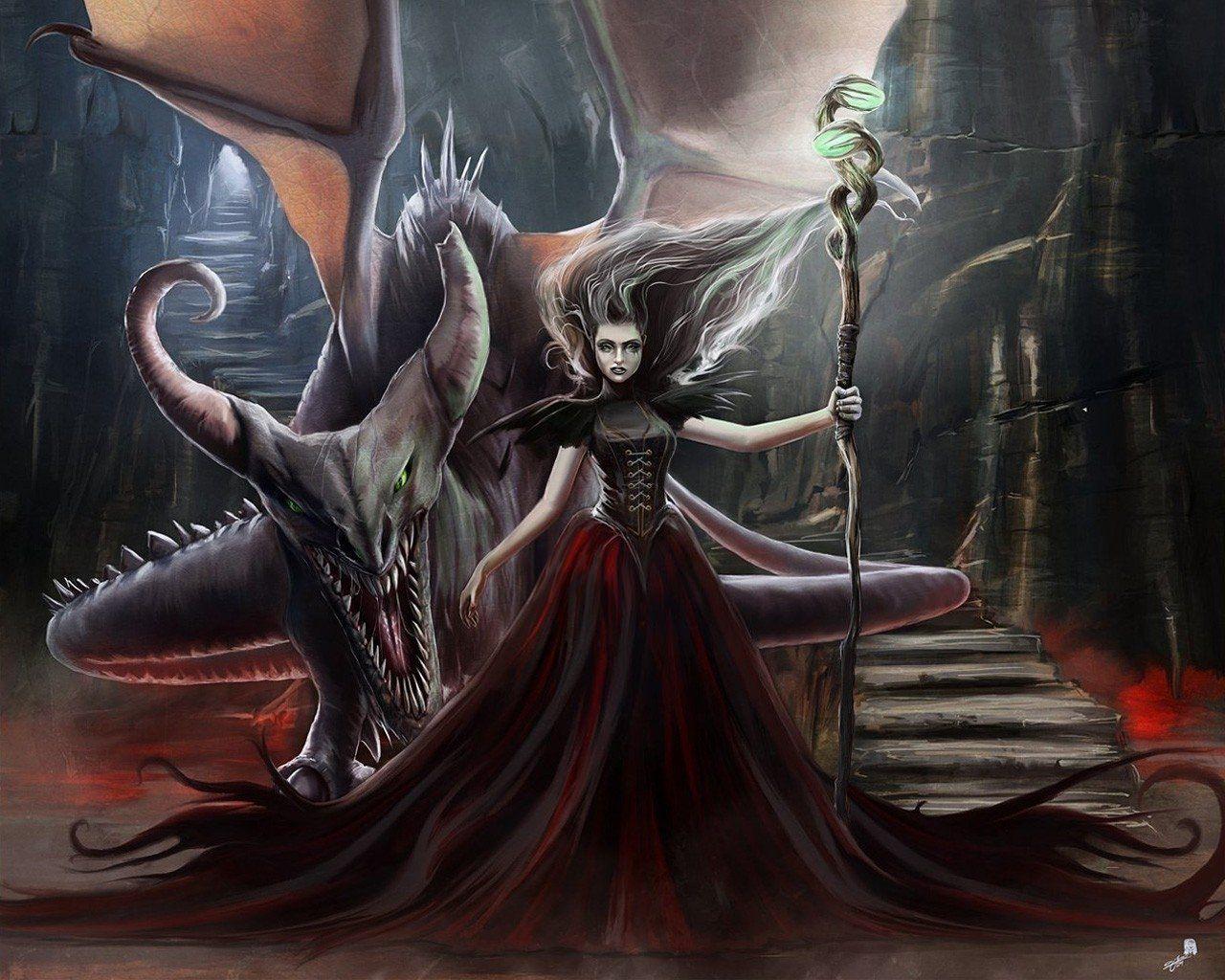 1280x1024 Title Dark Witch Fantasy Dragon .