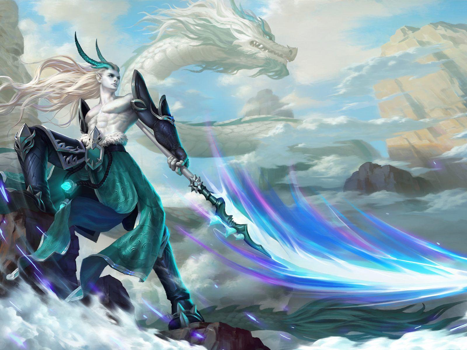 1600x1200 Spear Armor Horns Fantasy Digital .