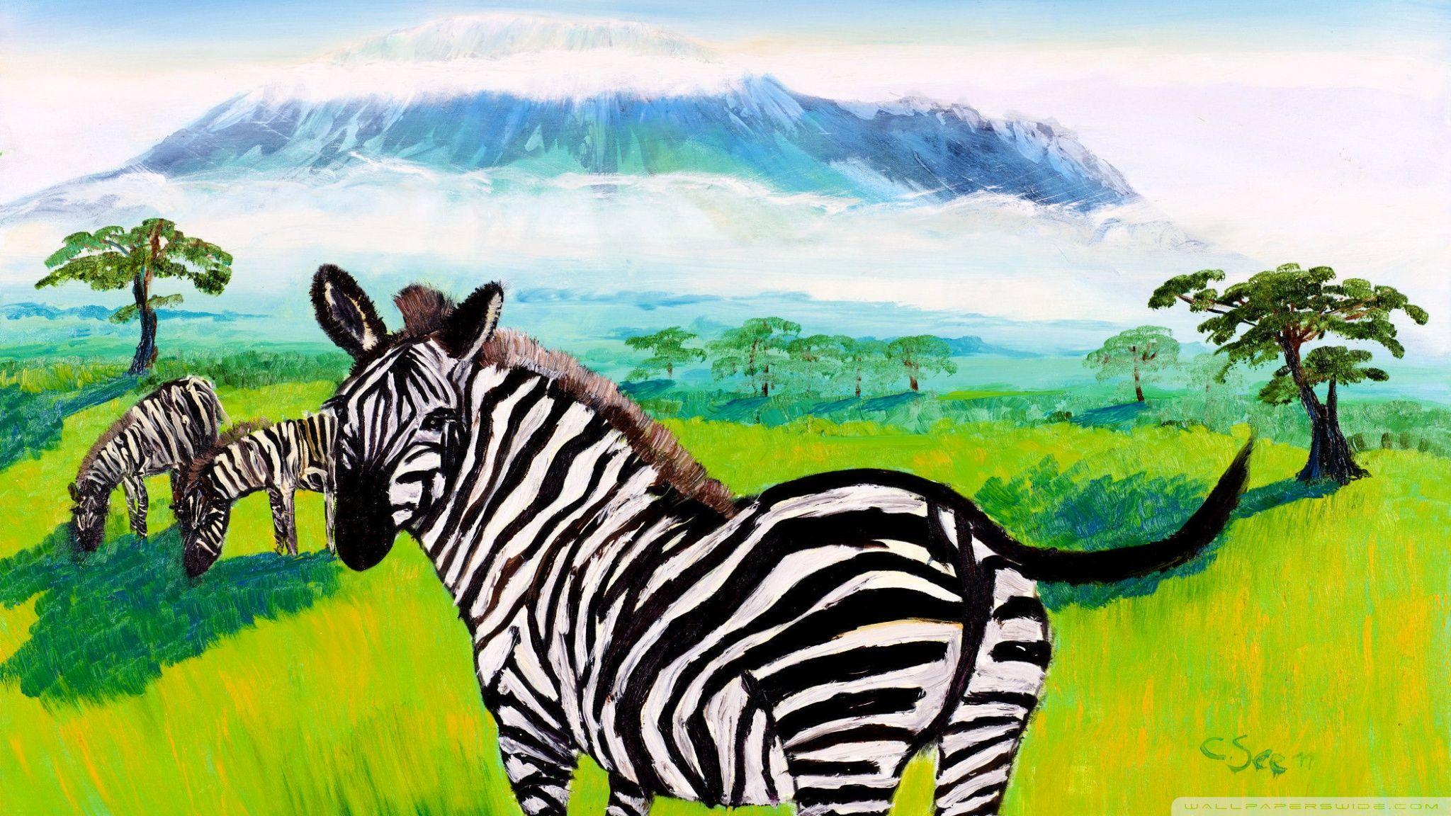 2048x1152 Kilimanjaro Zebra Oil Painting Ultra HD .