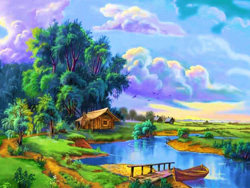 1024x768 Cartoon Landscape Wallpaper