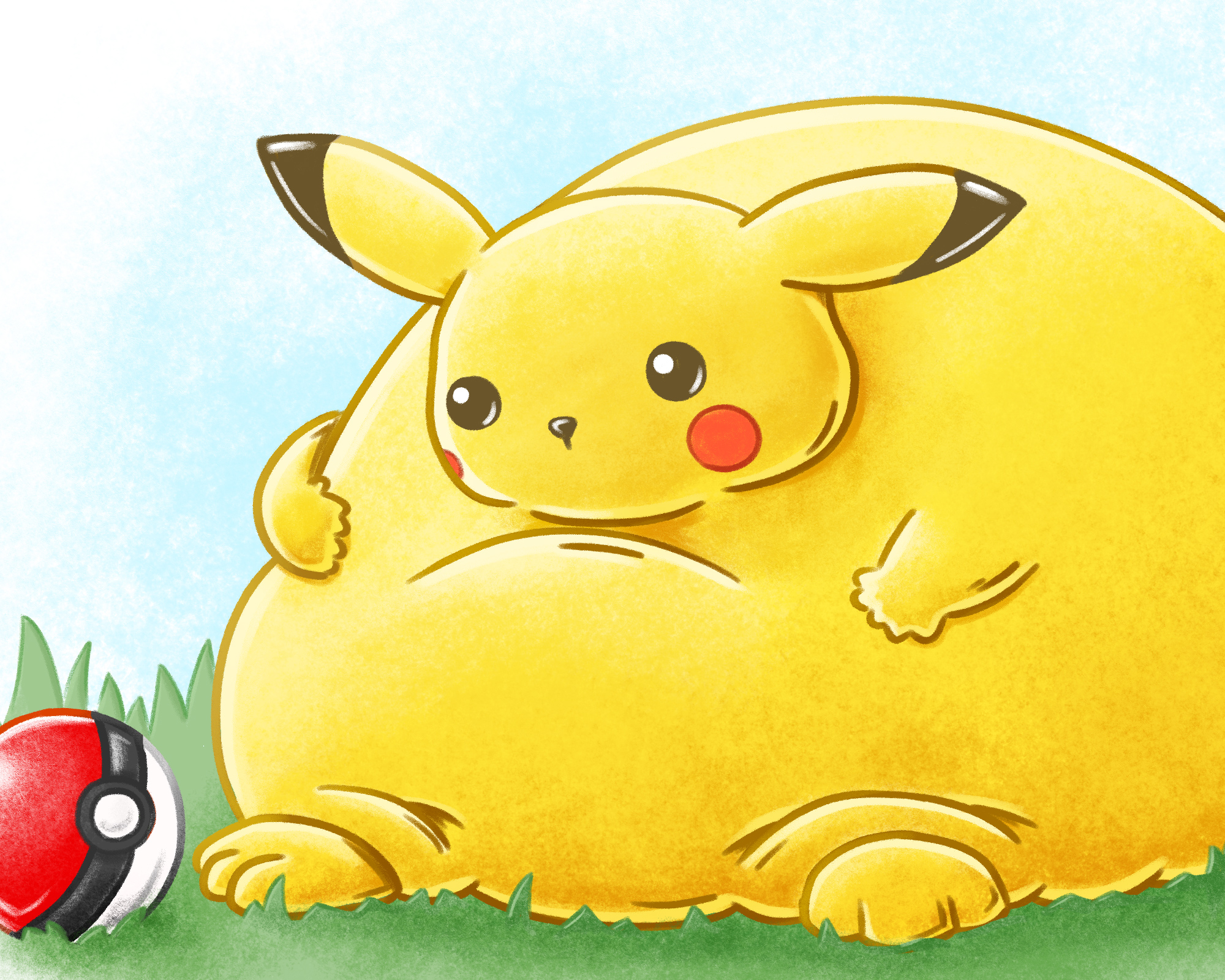 2000x1600 Fat Pikachu Art Print. Funny Pokémon Gift. Ride a Wave Design