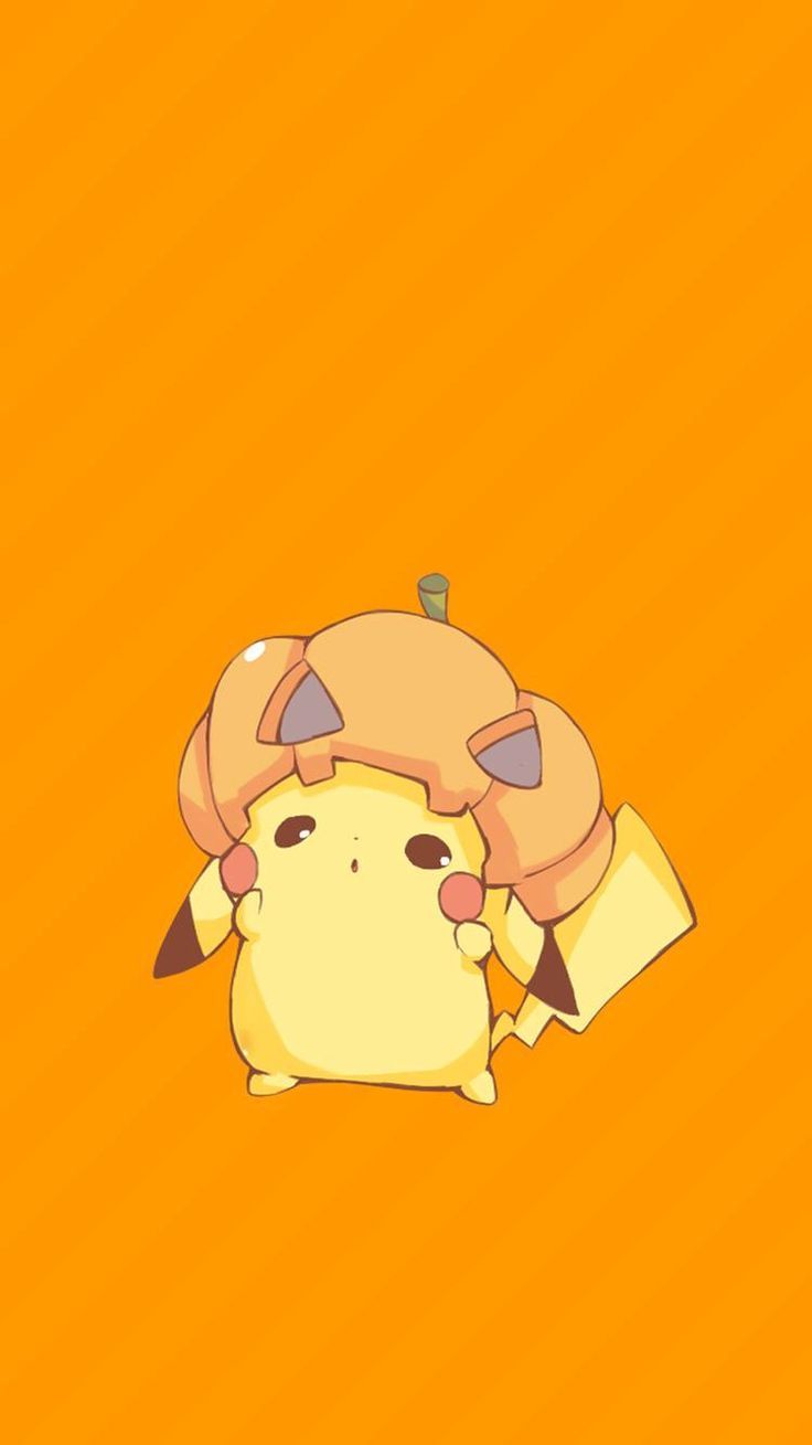 736x1309 Cute Pikachu Chibi on Orange Background. Pikachu orange, Thanksgiving pokemon wallpaper, Fat pikachu wallpaper
