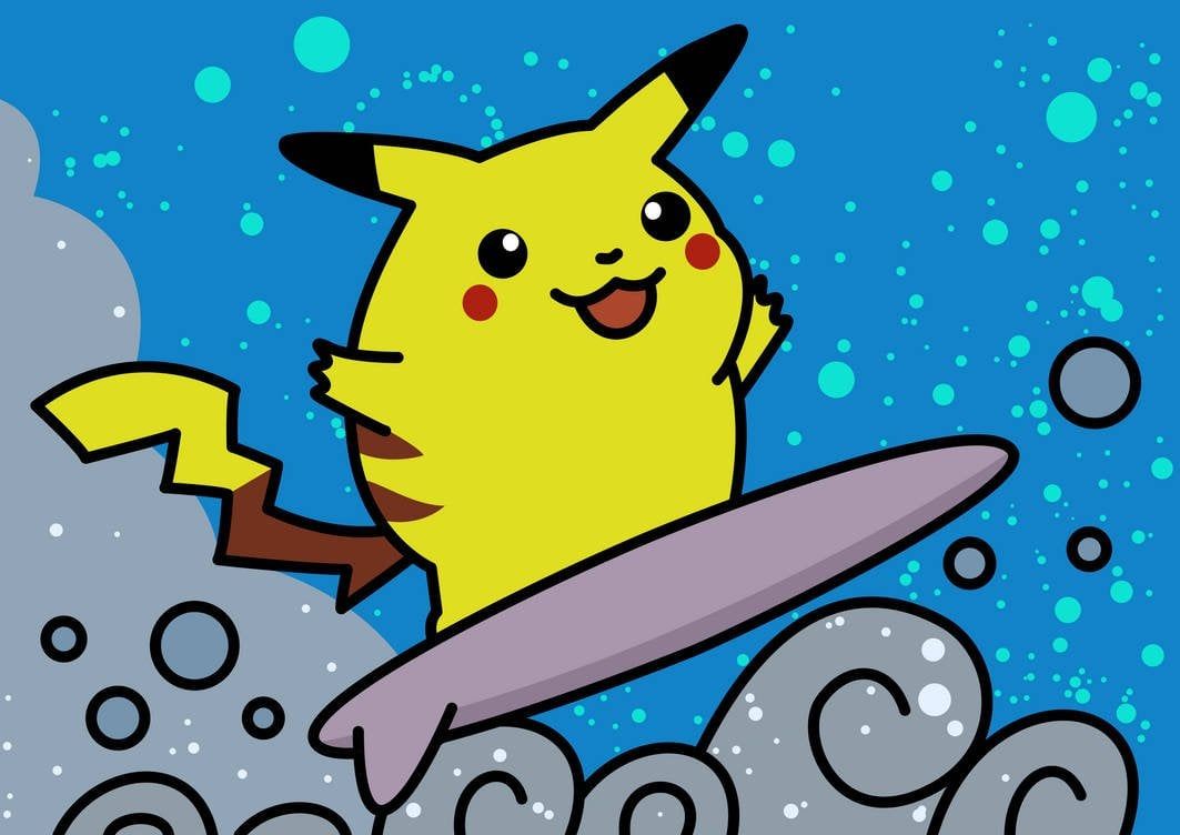 1063x752 I made a vector drawing of surfing Pikachu