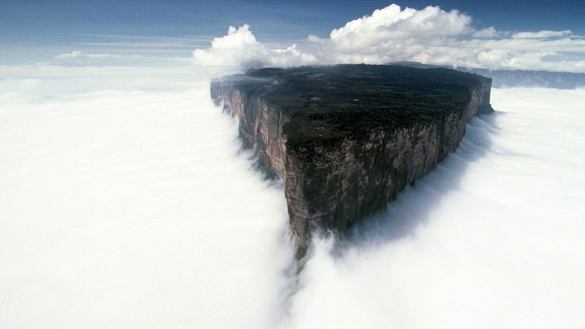 1920x1080 Mountain top surrounded by clouds, landscape, Mount Roraima, mist, Venezuela HD wallpaper