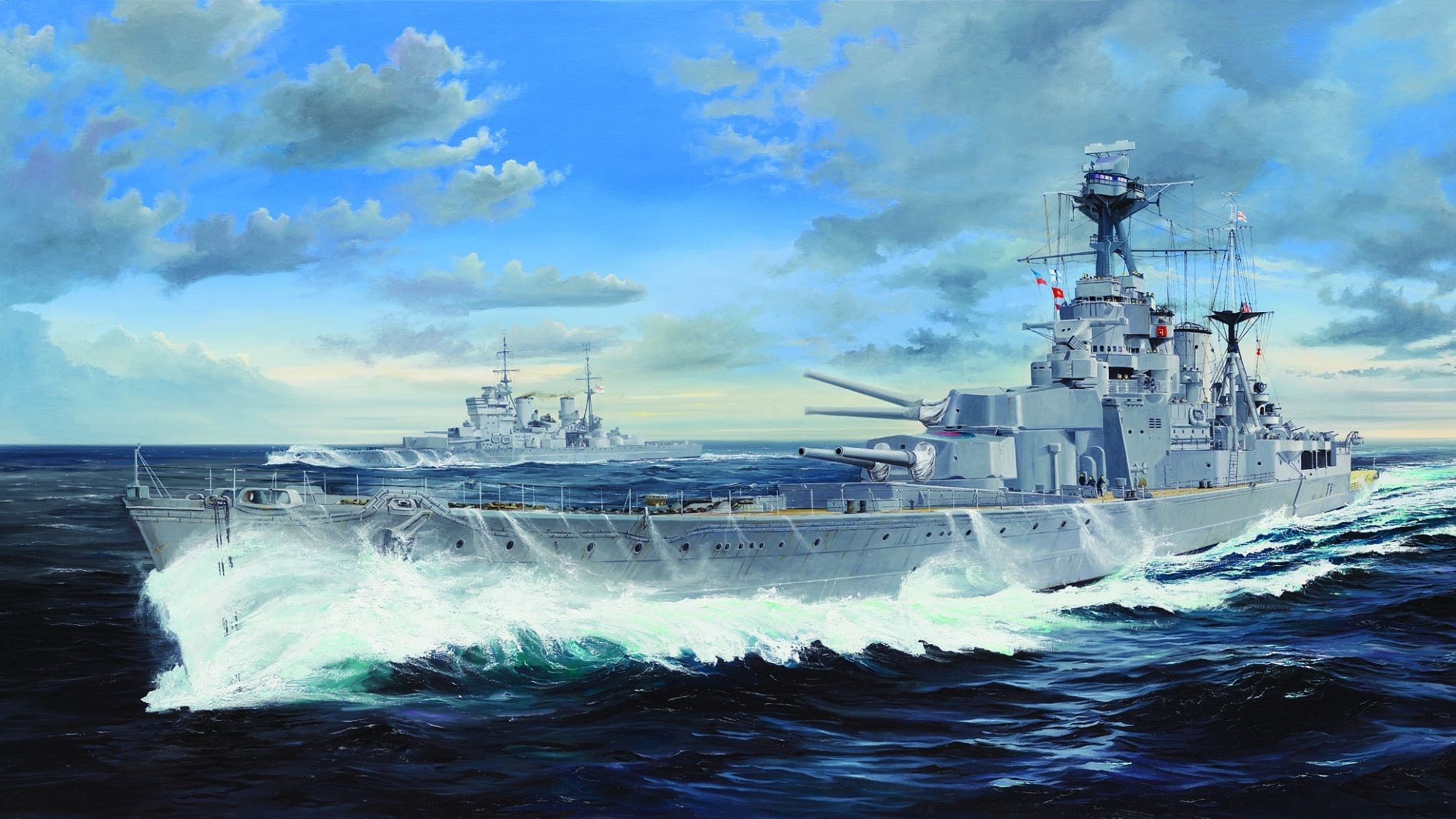 2048x1152 Wallpaper Navy, ship, art, WW military, battleship, HMS, British for mobile and desktop, section оружие, resolution 2048x1152