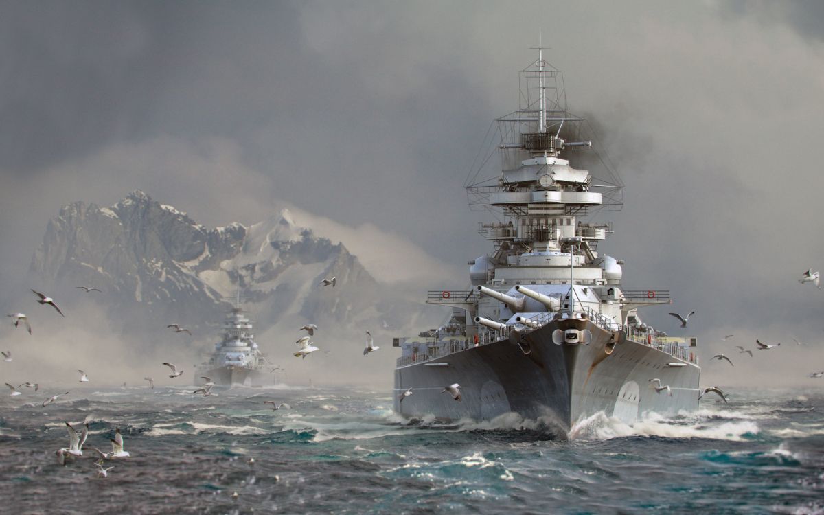 1200x750 Wallpaper World Of Warships, German Battleship Tirpitz, German Battleship Bismarck, HMS Hood, Bismarck Class Battleship, Background Free Image