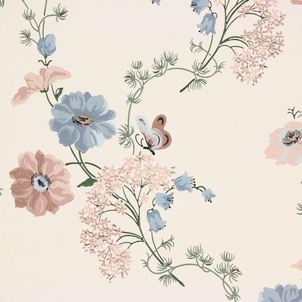1280x1280 1950s Vintage Wallpaper Thomas Strahan Pink Blue Flowers Butterflies's Vintage Wallpaper