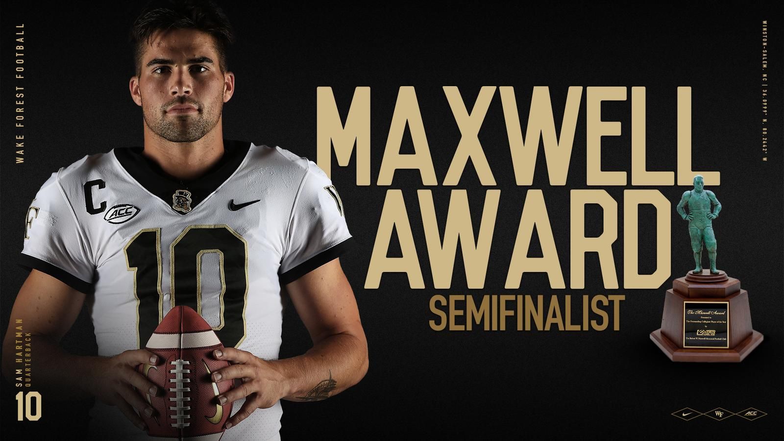 1600x900 Hartman Named Semifinalist for Maxwell Award Forest University Athletics