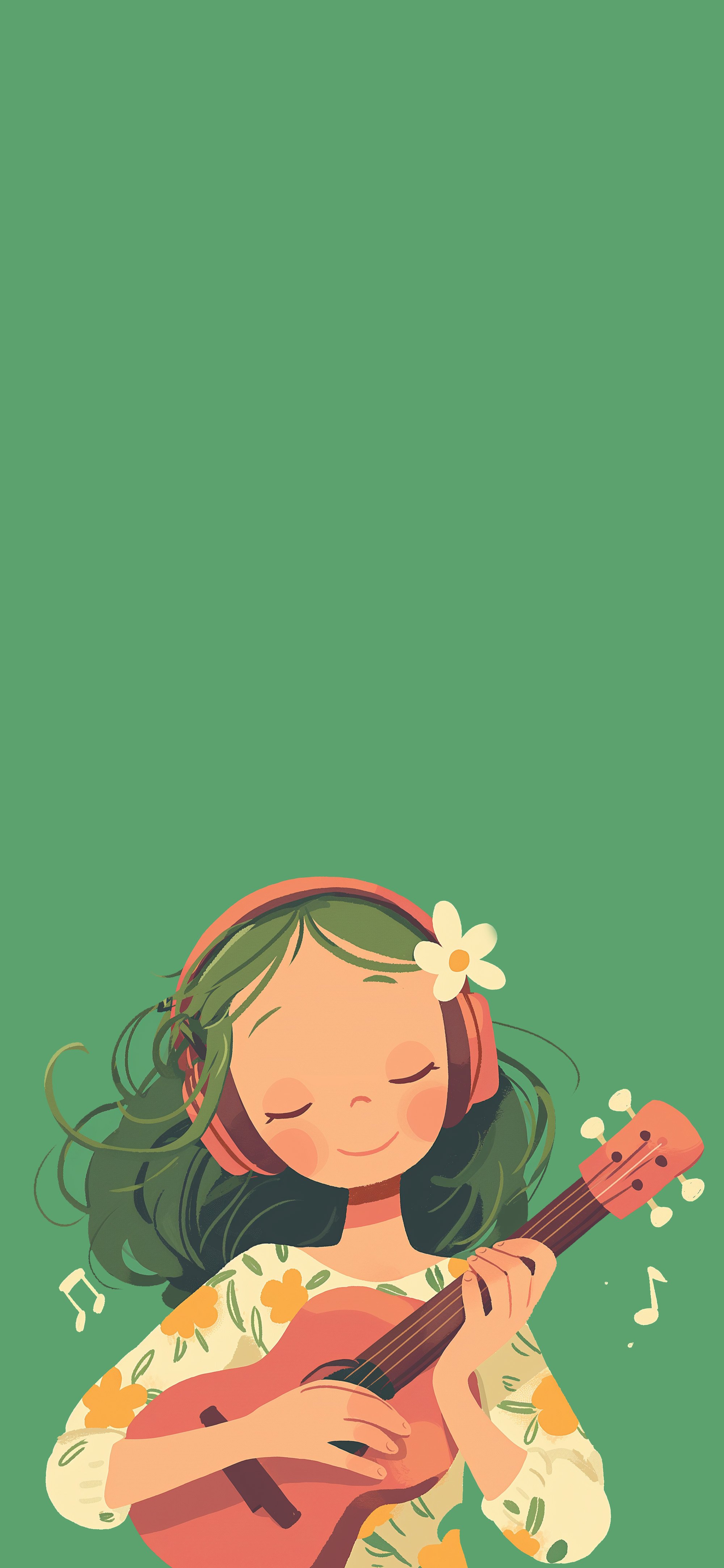 2000x4329 Cute Girl With Guitar Aesthetic Wallpaper Green Wallpaper