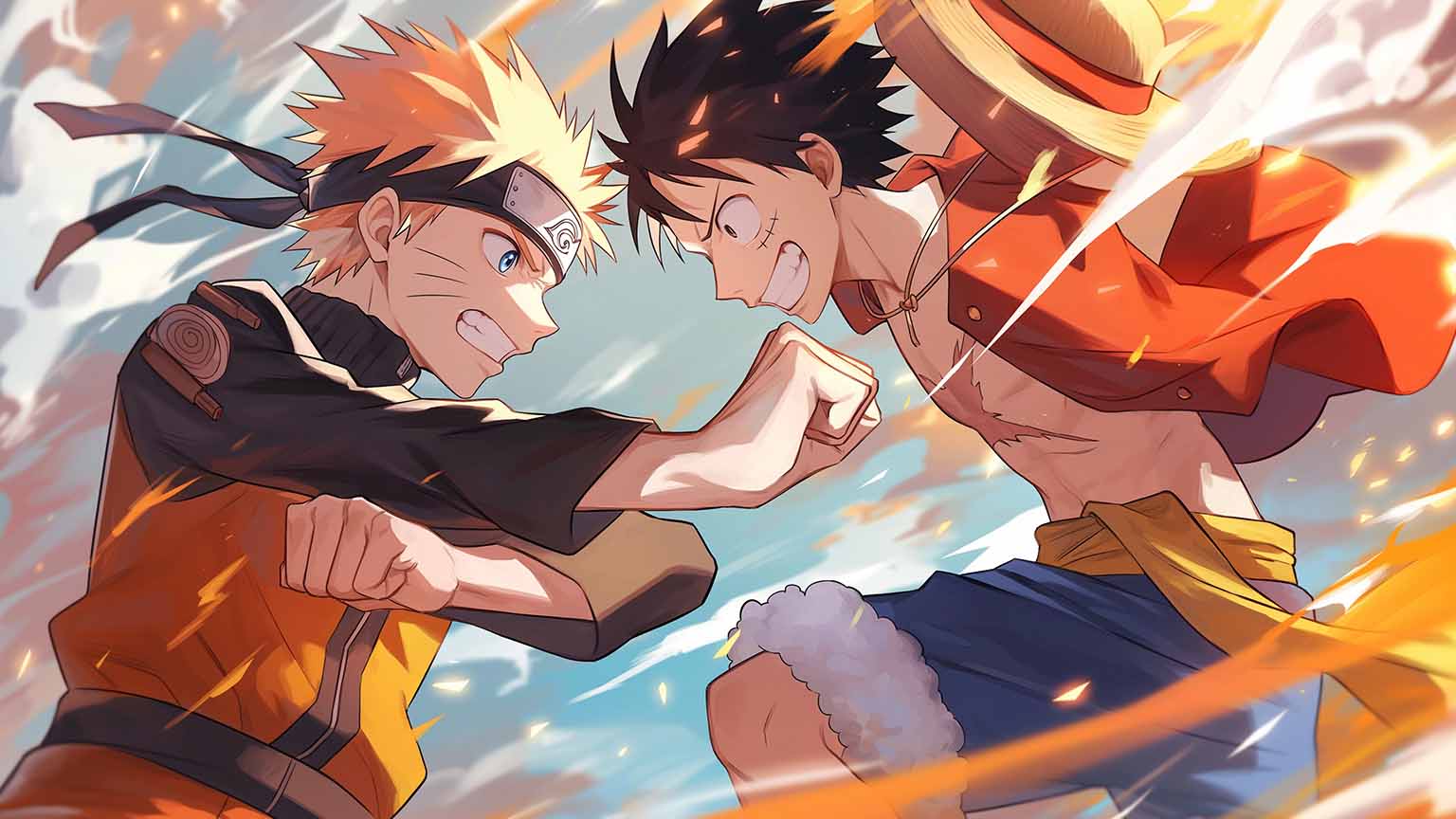 1536x864 Naruto One Piece Naruto Luffy Fist Bump Desktop Wallpaper in 4K