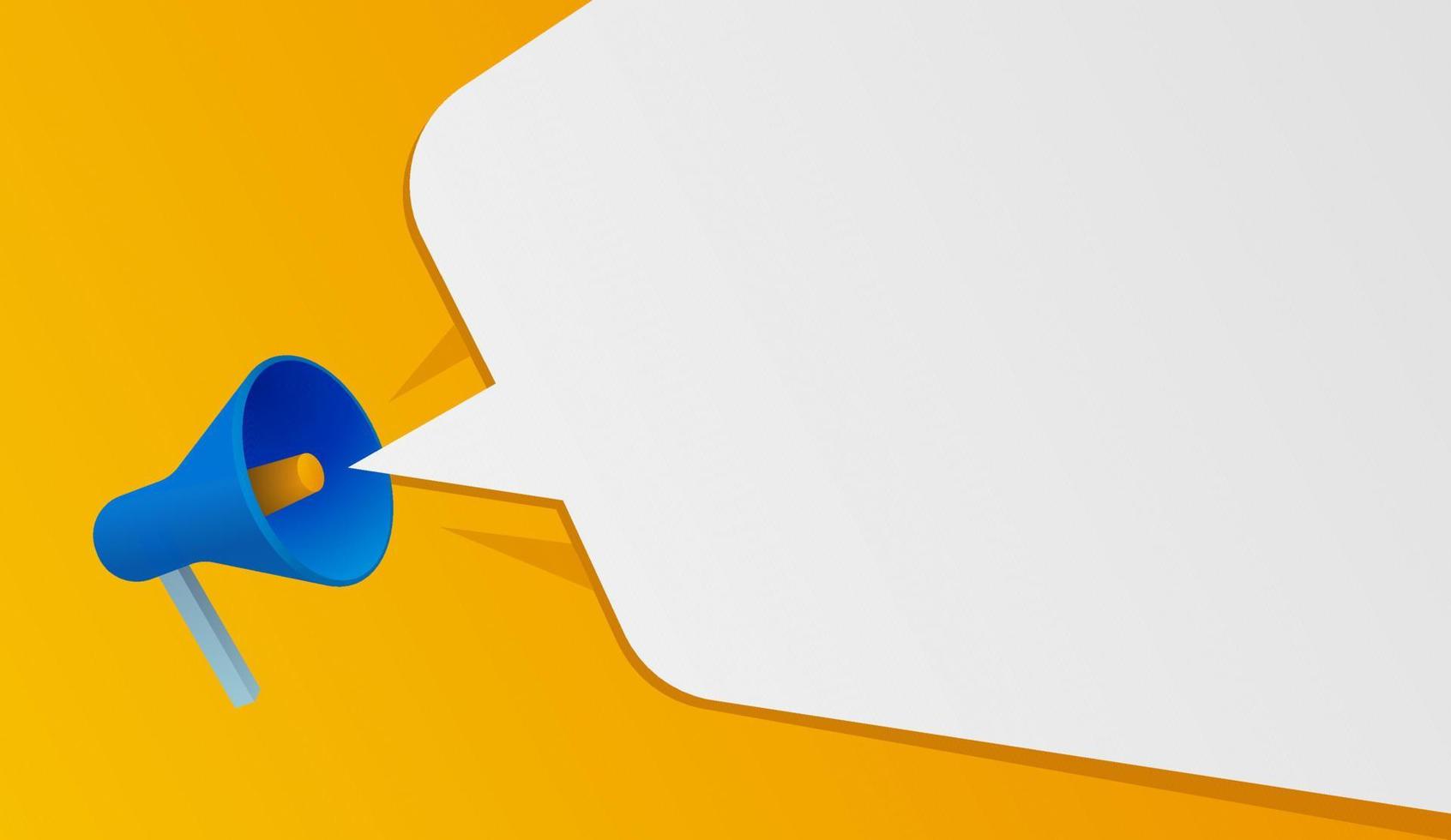 1692x980 Blue megaphone with an empty speech bubble on orange background. Social media concept for marketing announcements. Vector illustration