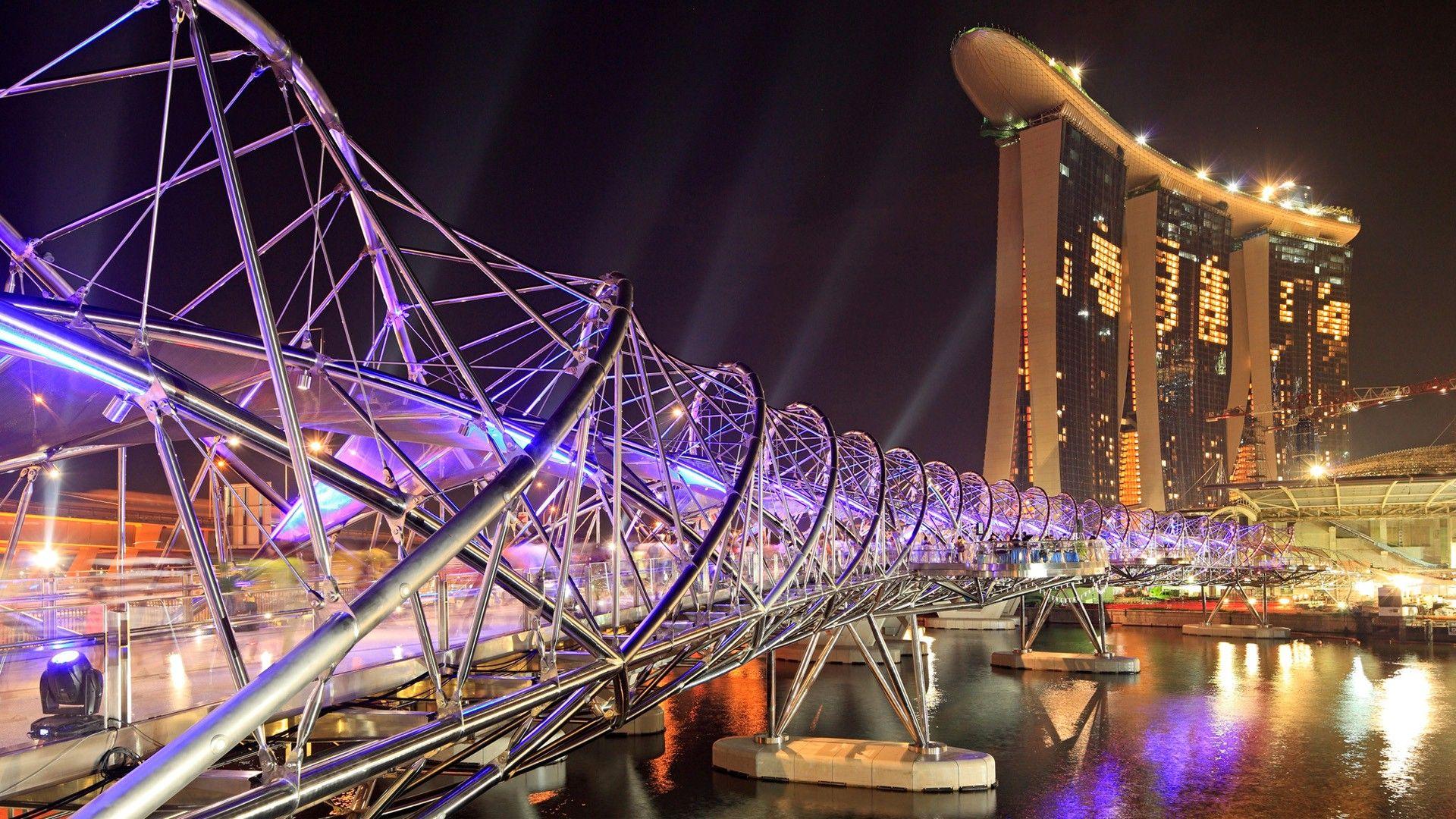 1920x1080 Helix Bridge in Singapore. HD