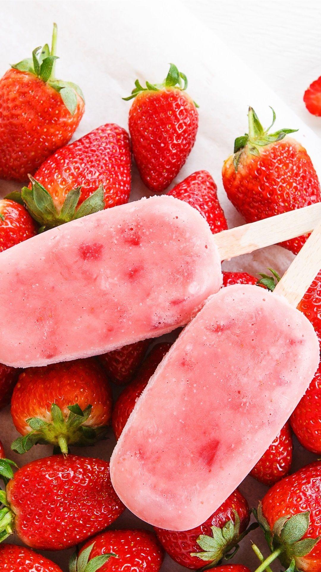 1080x1920 iPhone Wallpaper Strawberry, Ice Cream .