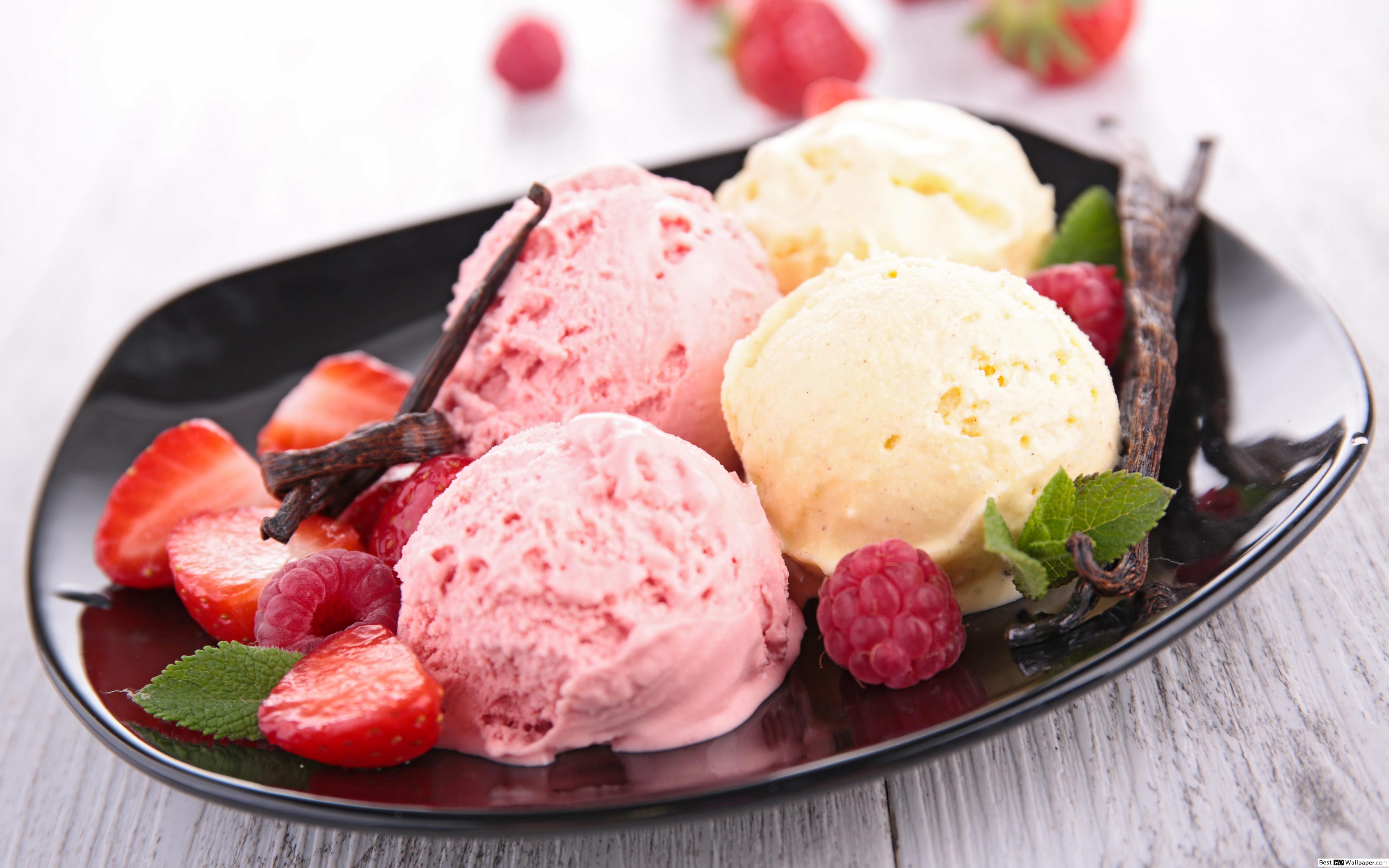 5120x3200 Strawberry Ice Cream HD wallpaper
