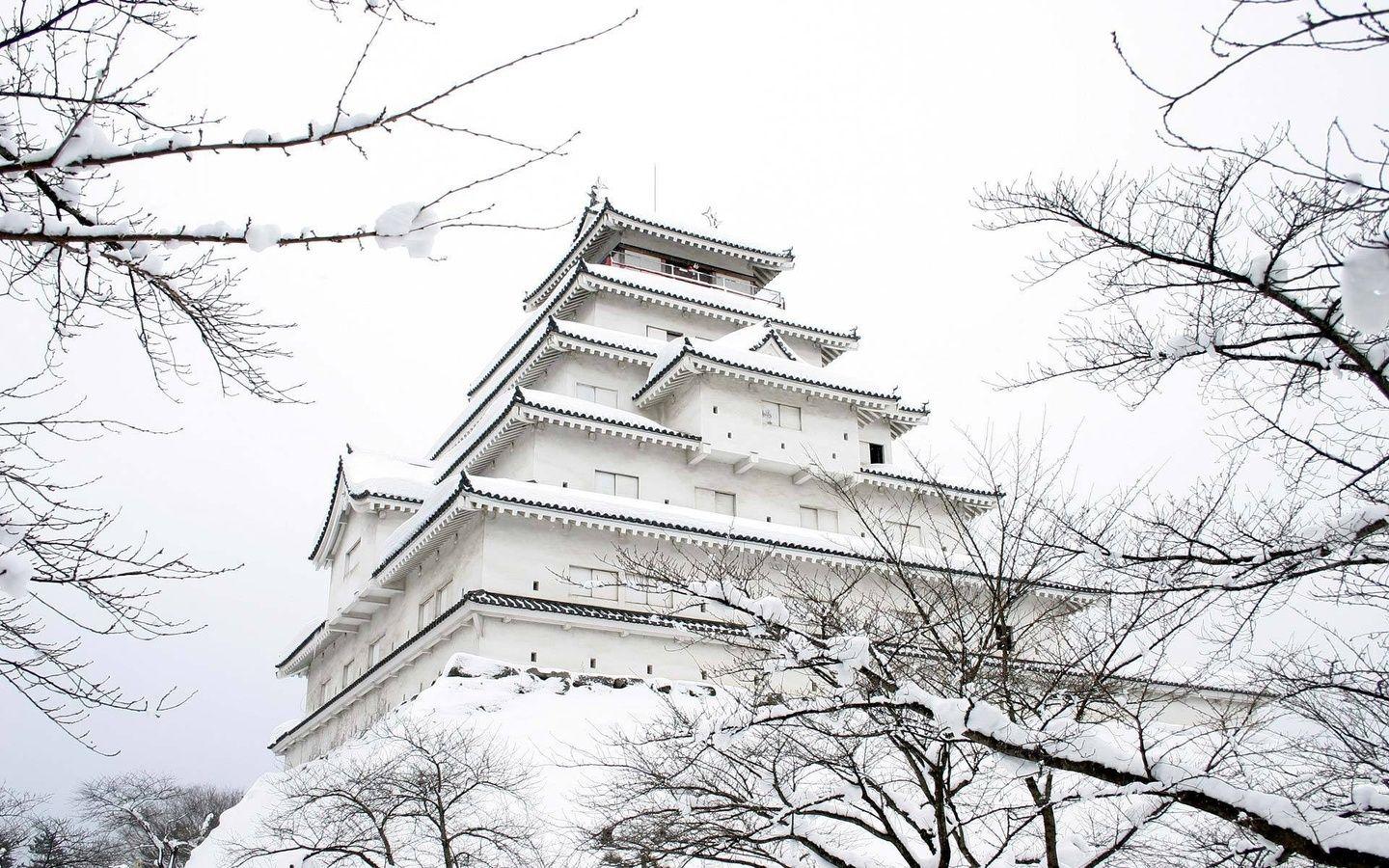 1440x900 Castle, Garden, Snow, Japan, Winter Wallpaper and Picture