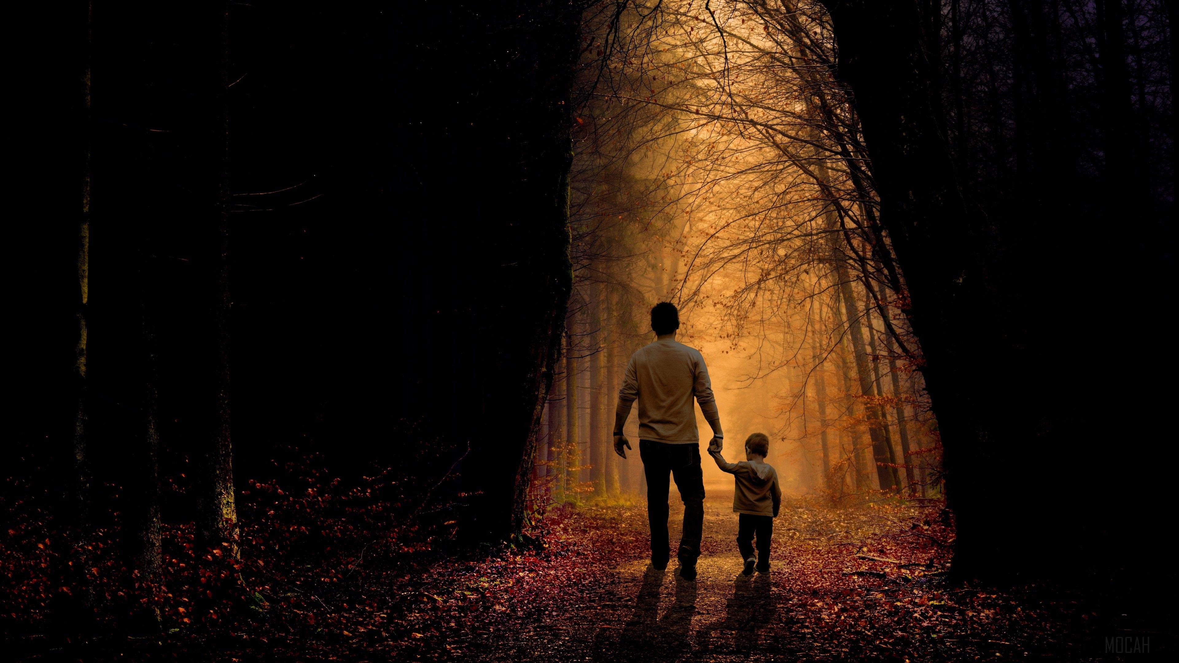 3840x2160 father, son, family, child, forest 4k wallpaper. Mocah HD Wallpaper