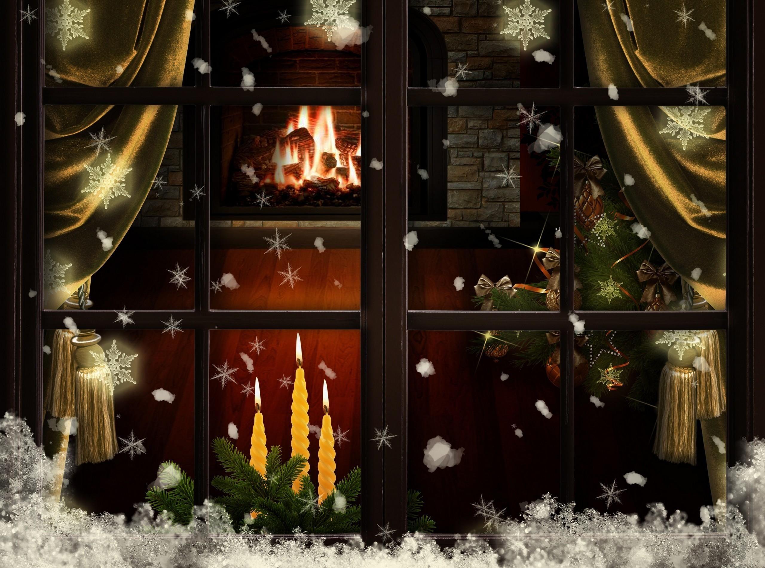 2560x1900 Christmas Fireplace Night Wallpaper .