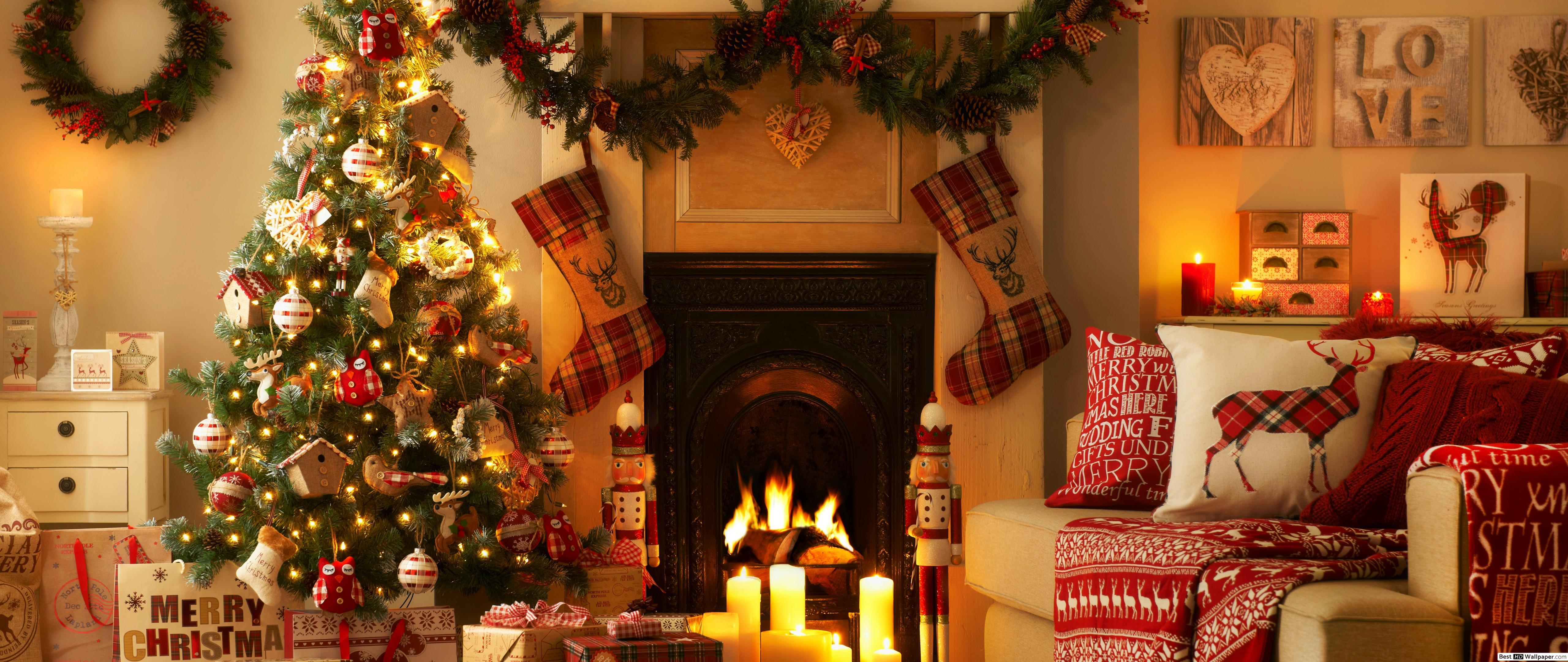 5120x2160 Christmas warm and cozy fireplace HD .
