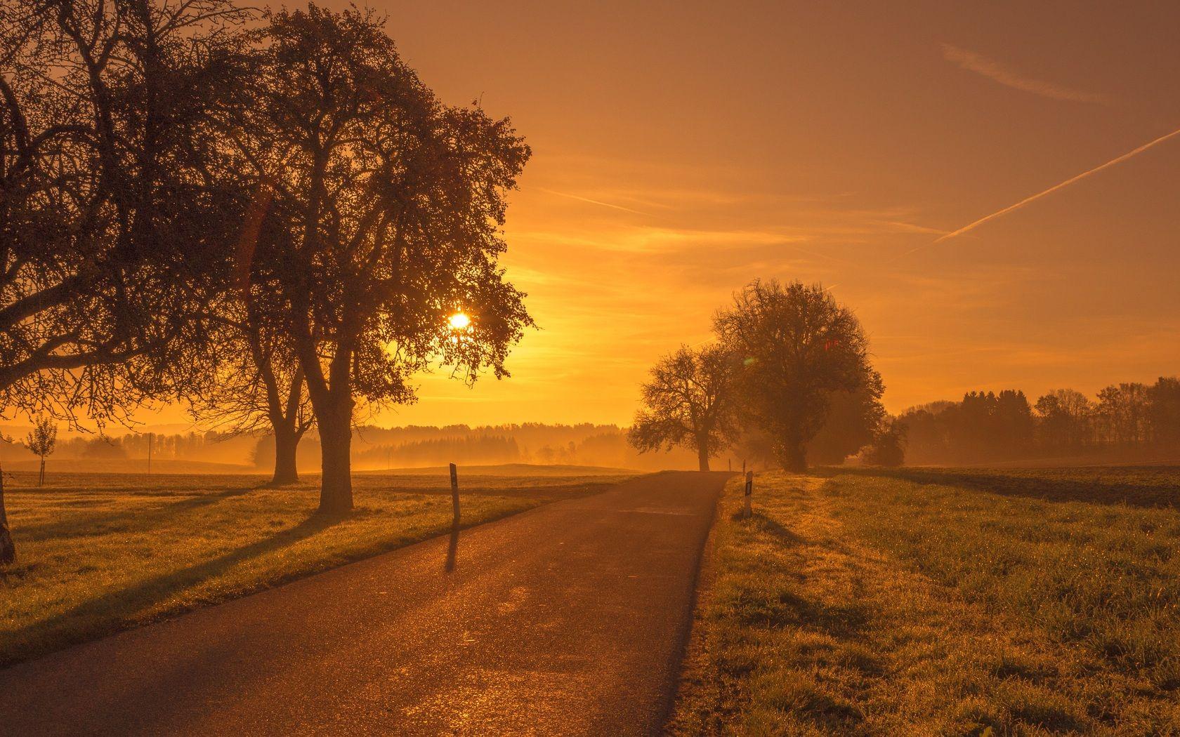 1680x1050 Scenic Road Sunrise Sunset Trees Meadow 1680x1050 Resolution HD 4k Wallpaper, Image, Background, Photo and Picture