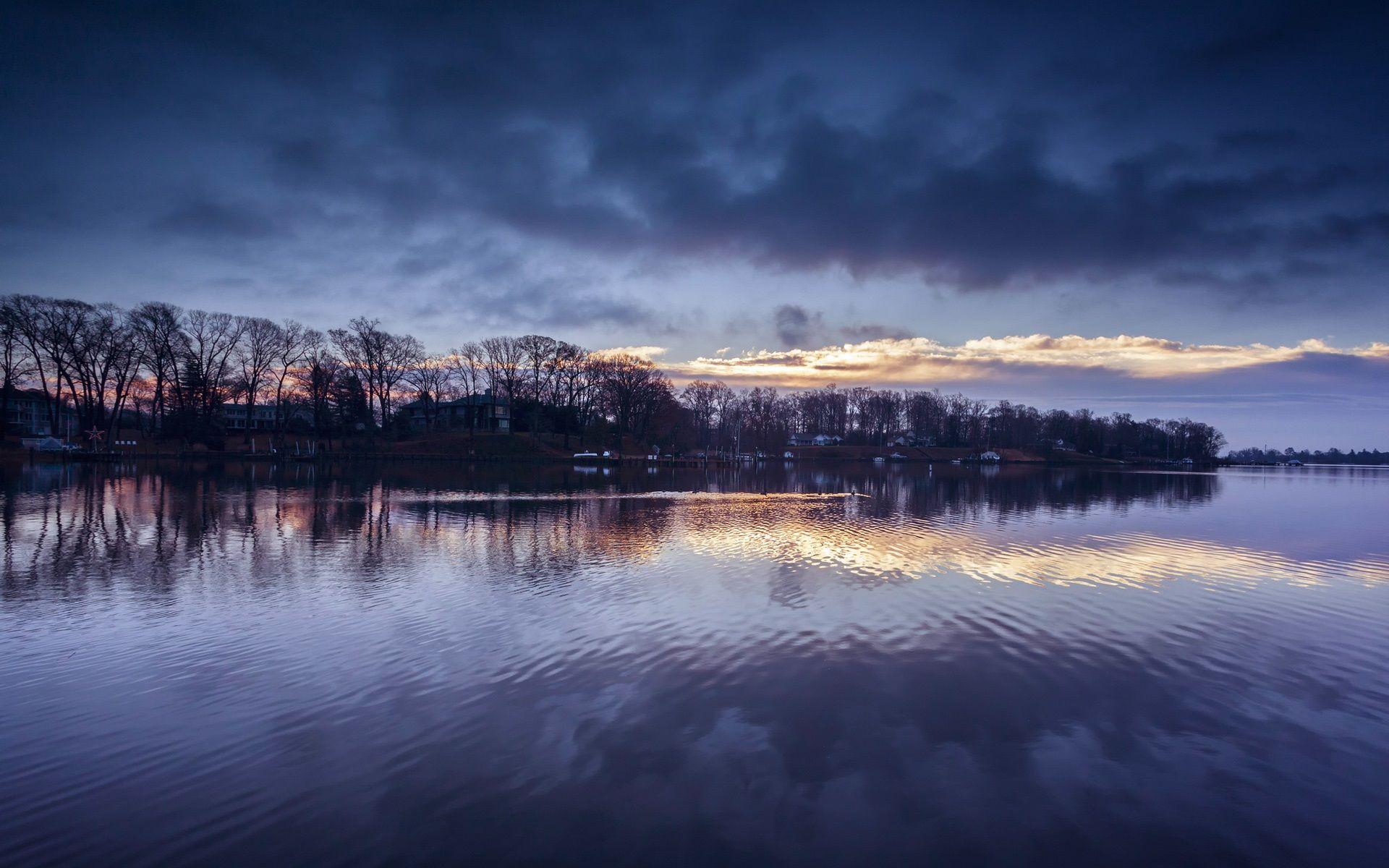 1920x1200 Maryland, USA, evening, river, trees, sky, clouds, reflection