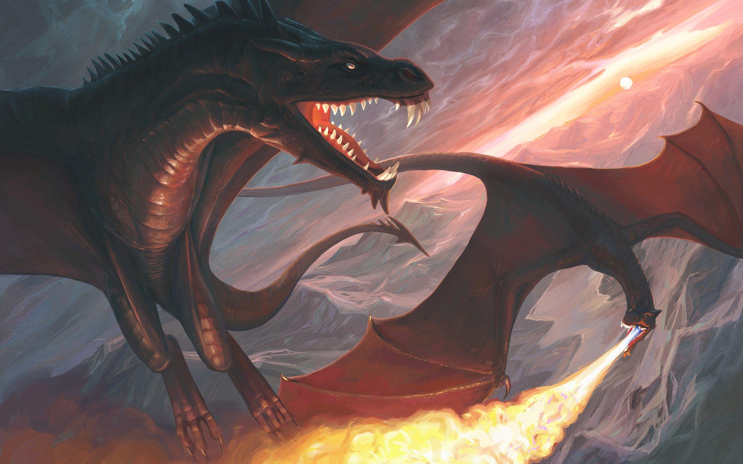 2560x1600 mountains, wings, dragons, flying, fire .sf.co.ua