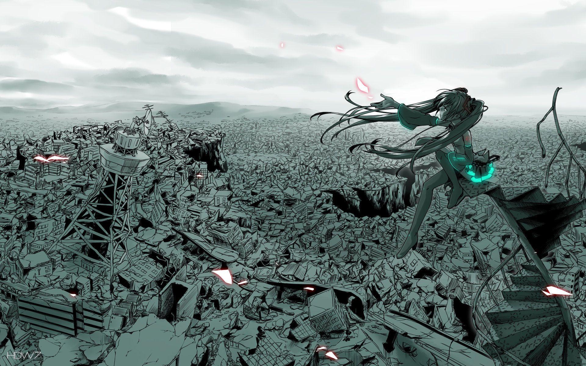 1920x1200 anime girl above a city wallpaper. HD .