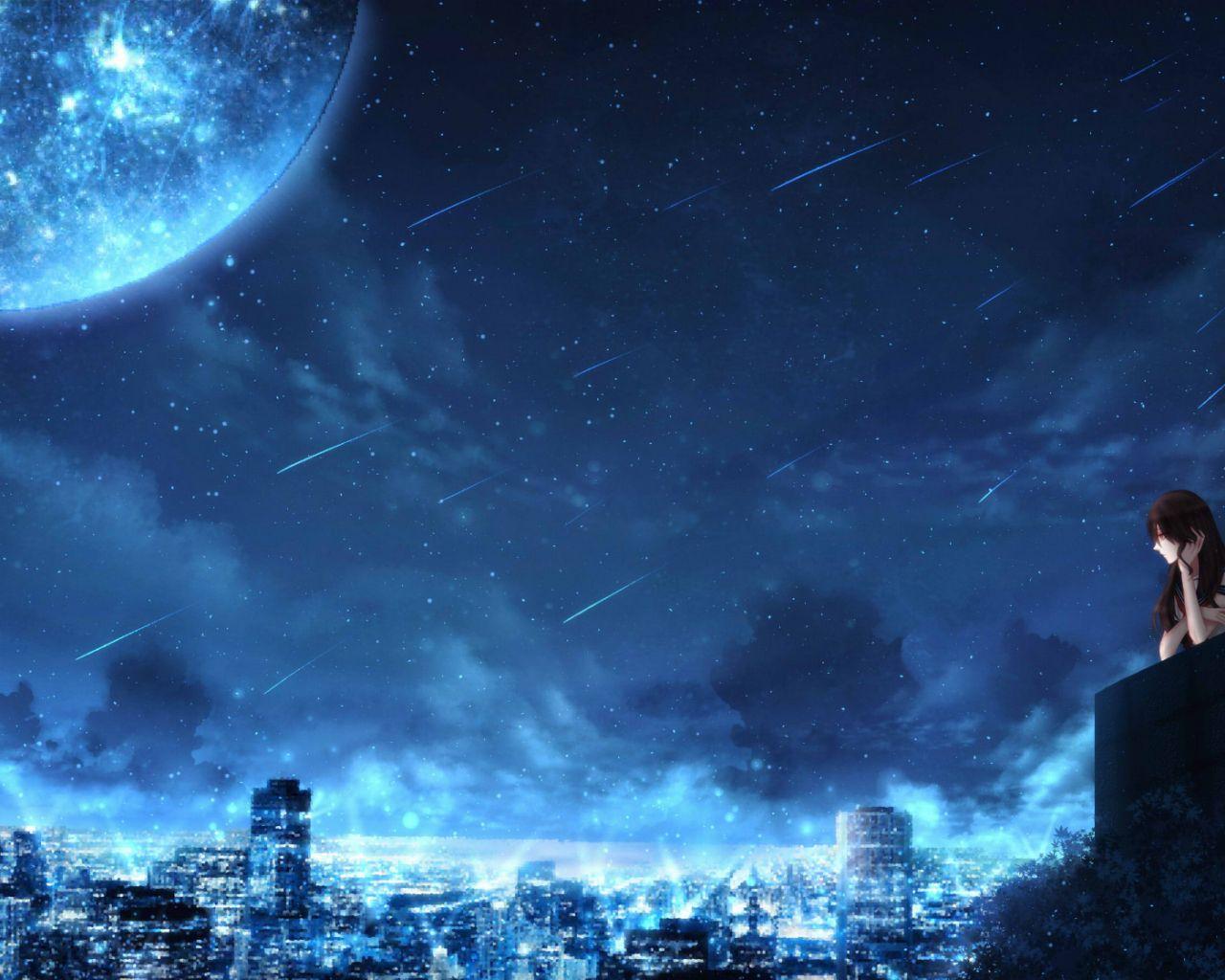 1280x1024 City, Anime Girl, Original .