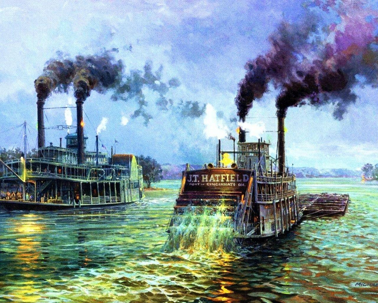1280x1024 River Steam Boats Mississippi