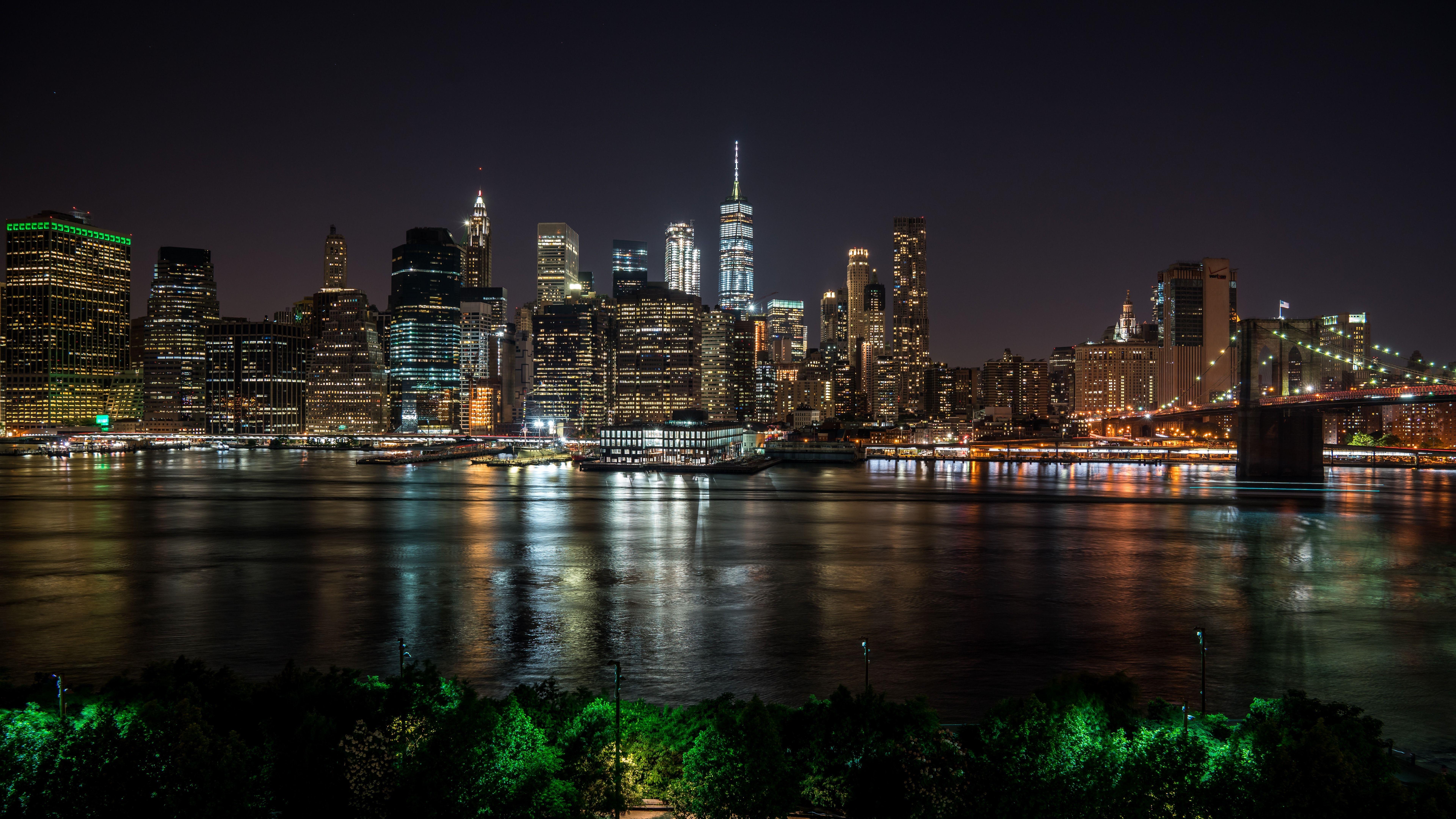 7680x4320 Wallpaper New York At Night, City, River, Skyscrapers, Wallpaper New York