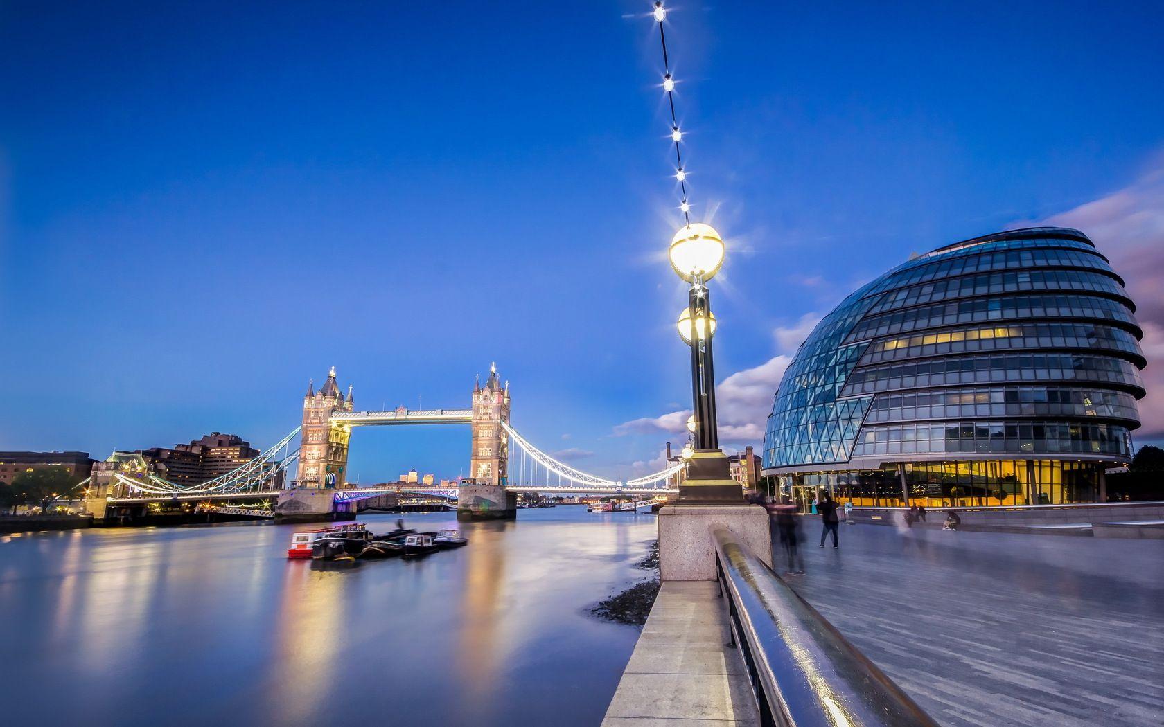 1680x1050 London City Night River Bridge .