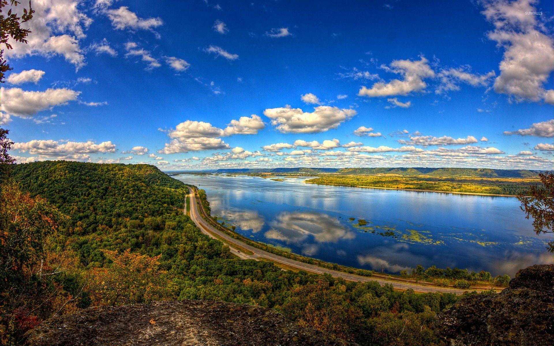 1920x1200 Road alongside the river wallpaper .