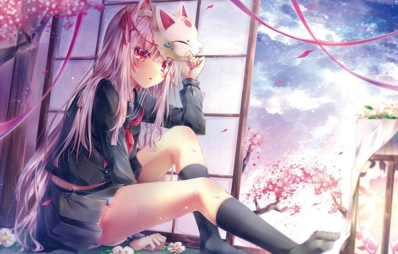 1332x850 Wallpaper the sky, girl, clouds .anime.