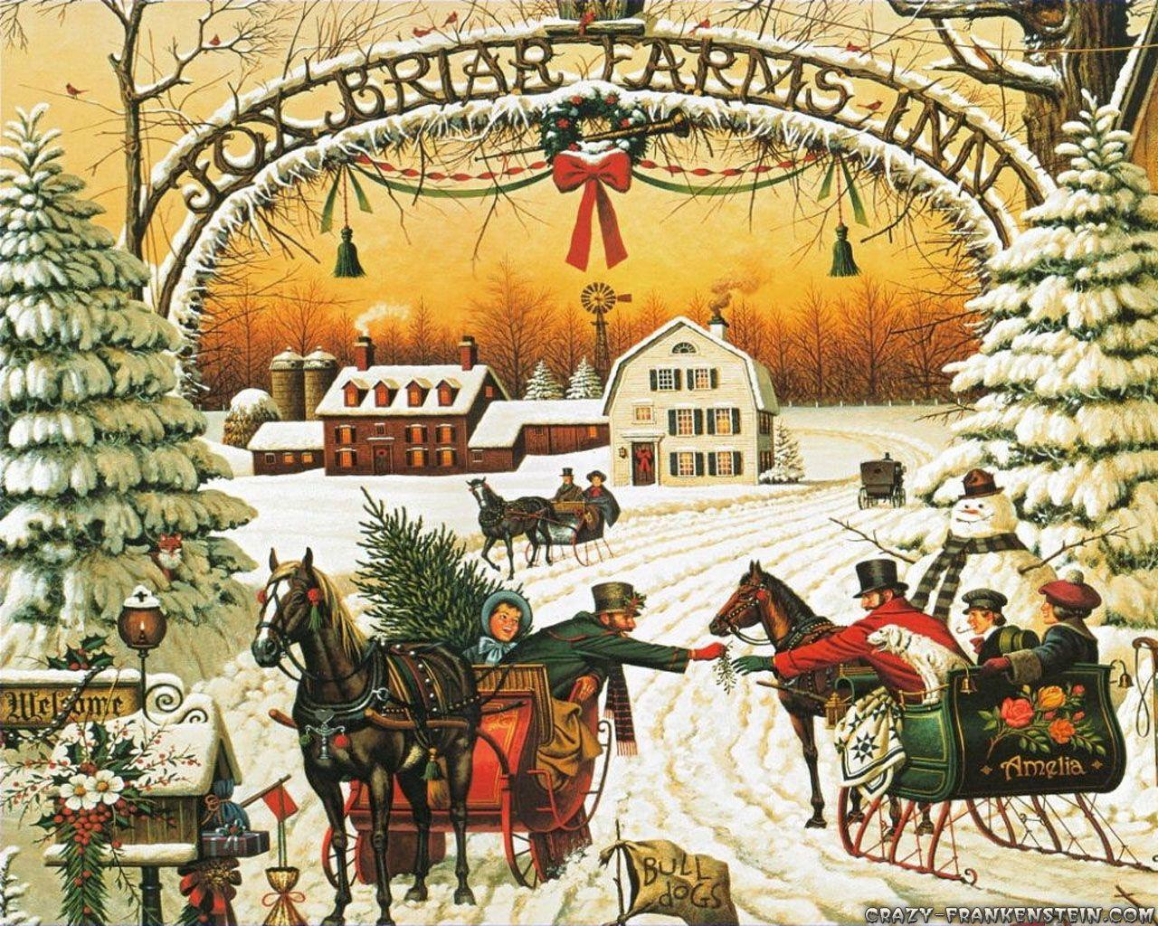 1280x1024 Vintage Winter Wonderland. Vintage Christmas Cards
