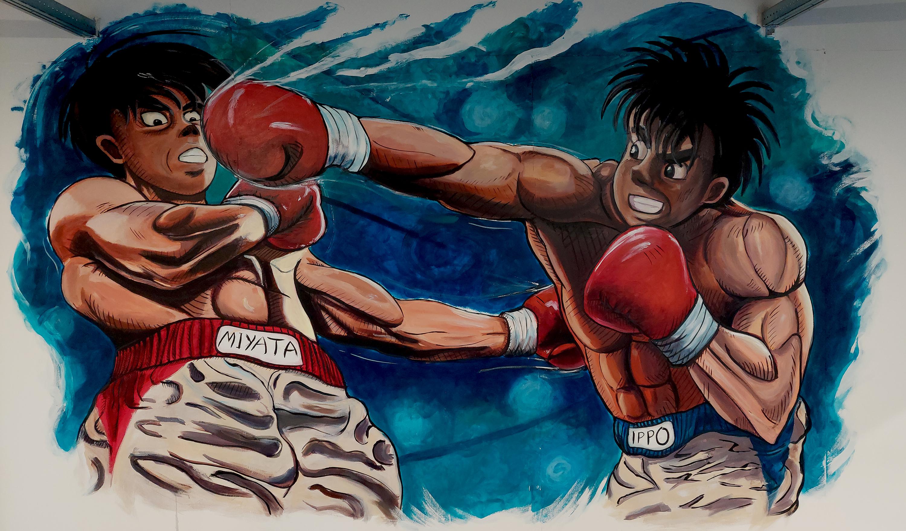 3000x1758 Ippo vs Miyata mural that I made in a Dojo