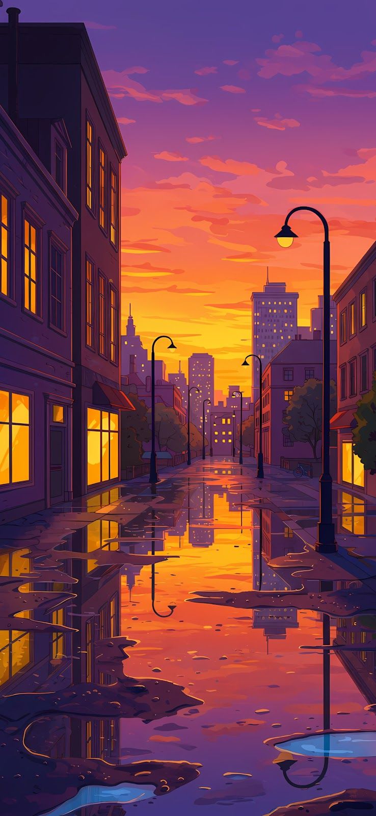 738x1600 Vibrant Cyberpunk City iPhone Wallpaper 4K