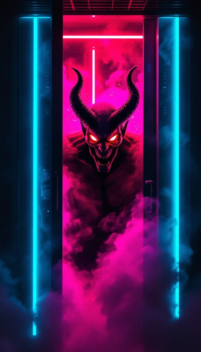 768x1344 Download Neon Devil Emergence Image, Demon, Neon