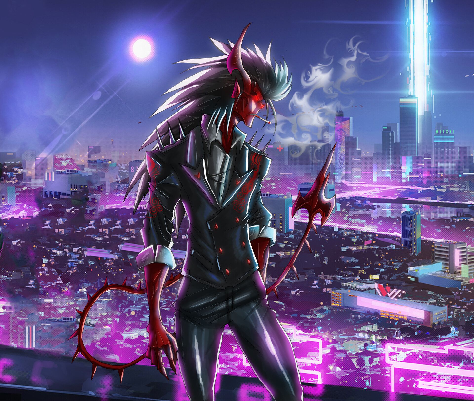 1920x1625 Neon City Demon