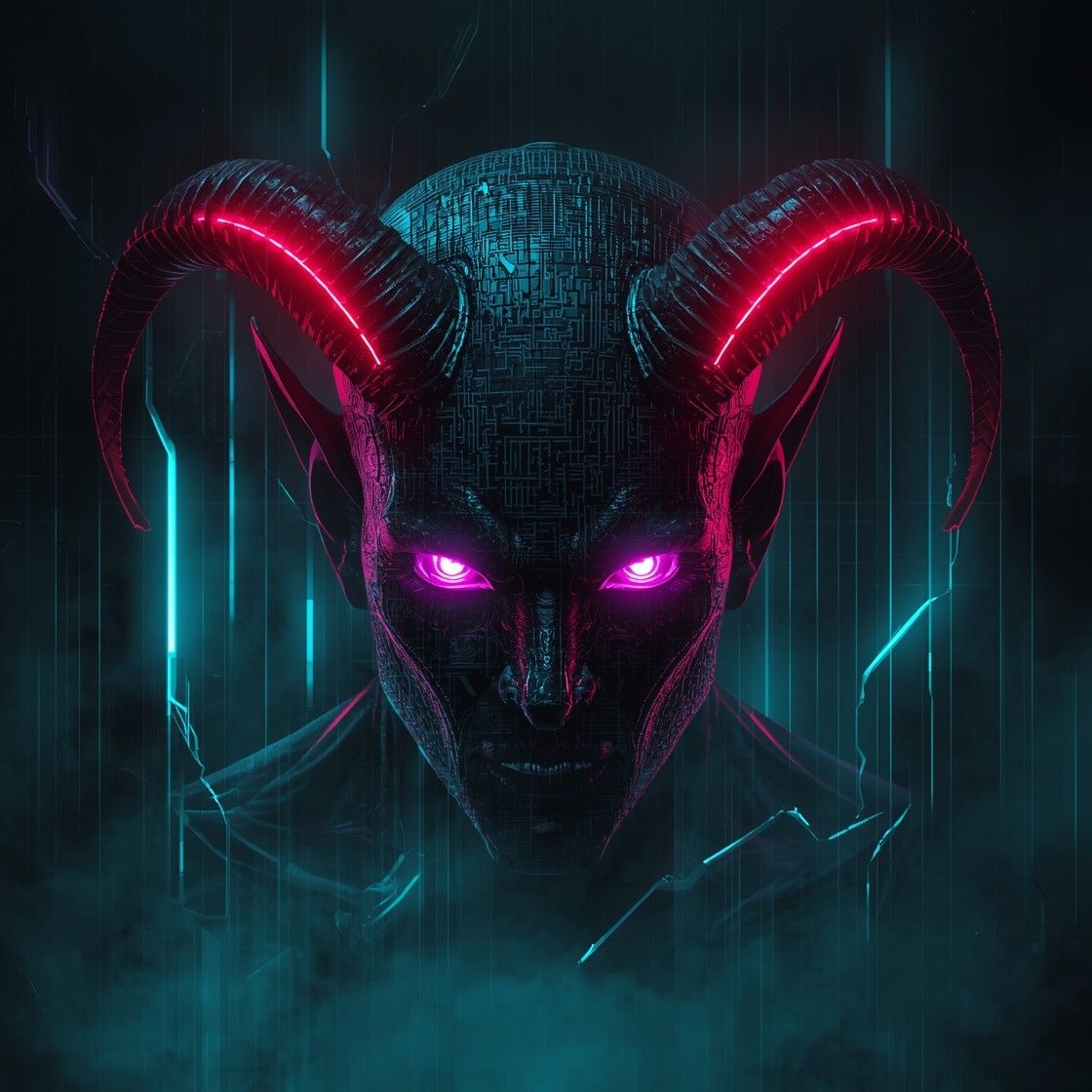 1120x1120 Download Neon Devil Rises Image, Cyberpunk, Neon