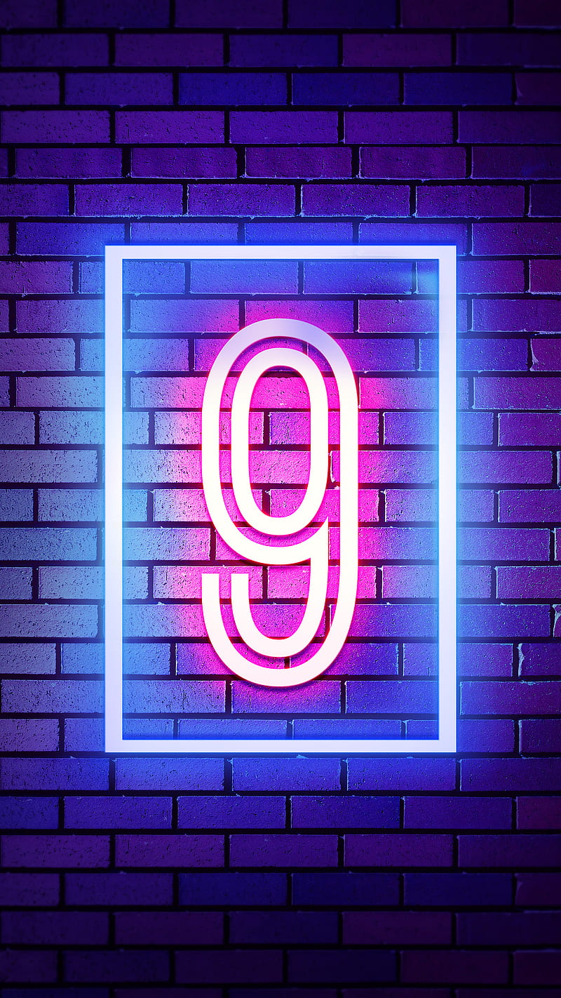 800x1422 Nine, 9 number, neon nine, nine number, HD phone wallpaper